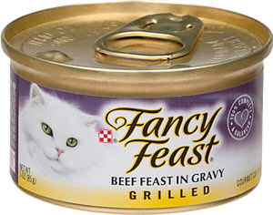 An unopened Fancy Feast cat food can
