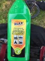 Breen Spirtus, a denatured alcohol found in Germany, comes in a green bottle