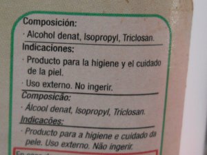 Back of Spanish bottle of denatured alcohol