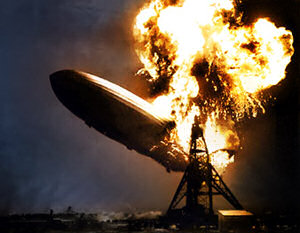 The airship Hindenburg going up in flames
