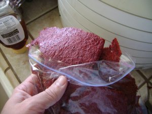 Strawberry leather packed in a Ziplock bag